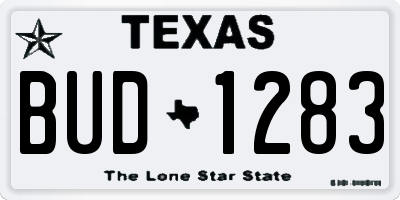 TX license plate BUD1283