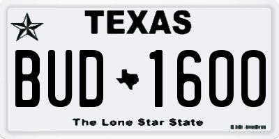 TX license plate BUD1600