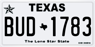 TX license plate BUD1783