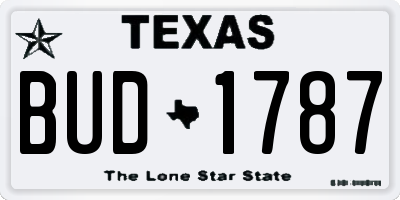 TX license plate BUD1787