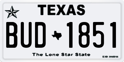 TX license plate BUD1851