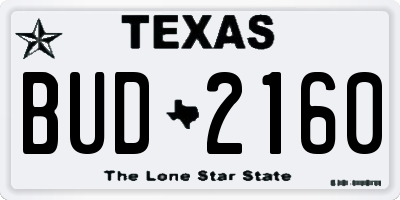 TX license plate BUD2160