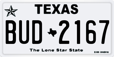 TX license plate BUD2167