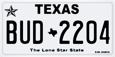 TX license plate BUD2204