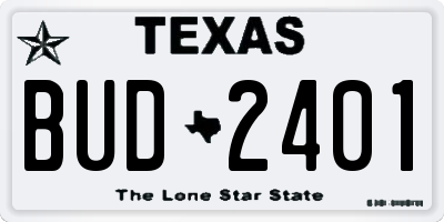 TX license plate BUD2401