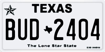 TX license plate BUD2404