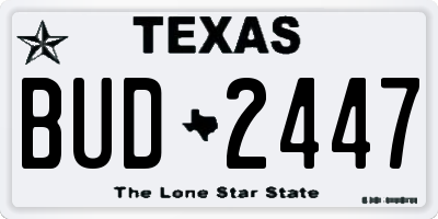 TX license plate BUD2447