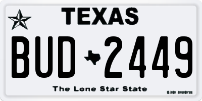 TX license plate BUD2449