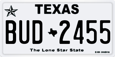 TX license plate BUD2455