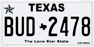 TX license plate BUD2478