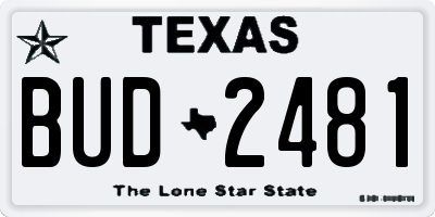 TX license plate BUD2481