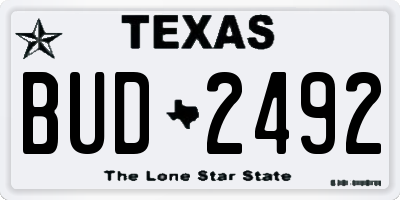 TX license plate BUD2492
