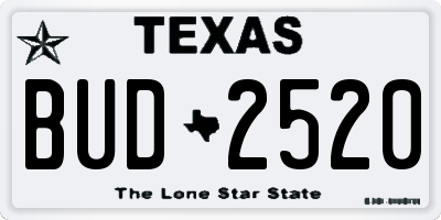 TX license plate BUD2520