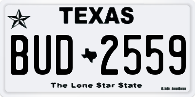 TX license plate BUD2559
