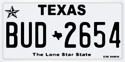 TX license plate BUD2654