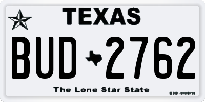 TX license plate BUD2762
