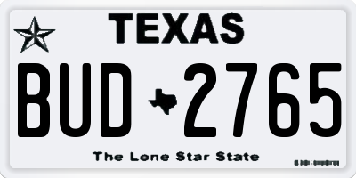 TX license plate BUD2765