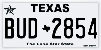 TX license plate BUD2854