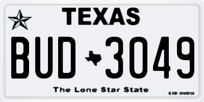 TX license plate BUD3049