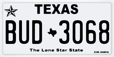 TX license plate BUD3068