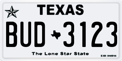 TX license plate BUD3123