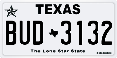TX license plate BUD3132