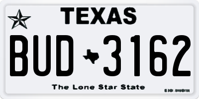 TX license plate BUD3162