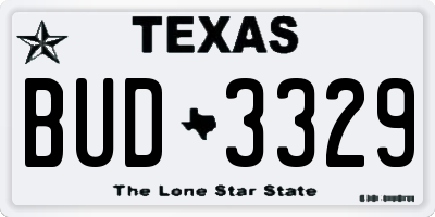 TX license plate BUD3329