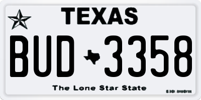 TX license plate BUD3358