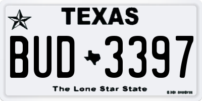 TX license plate BUD3397