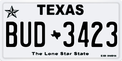 TX license plate BUD3423
