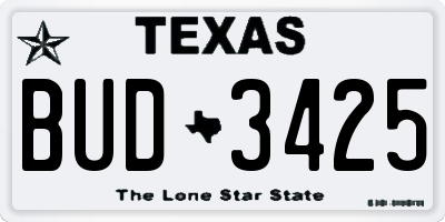 TX license plate BUD3425