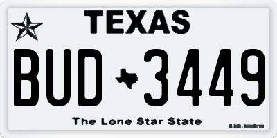 TX license plate BUD3449
