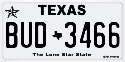 TX license plate BUD3466