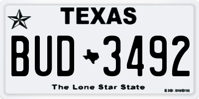 TX license plate BUD3492