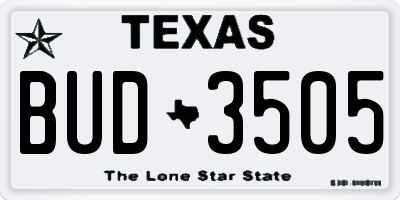 TX license plate BUD3505