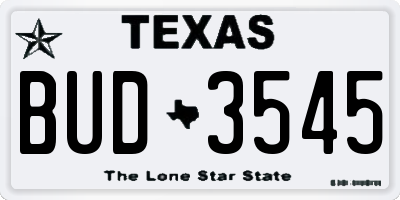 TX license plate BUD3545