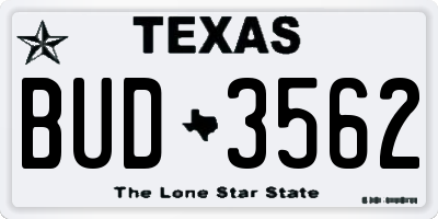 TX license plate BUD3562