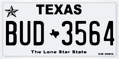 TX license plate BUD3564