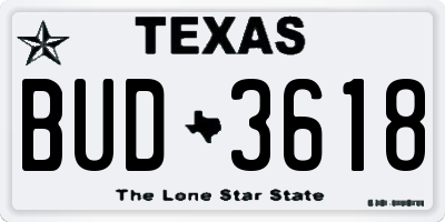 TX license plate BUD3618