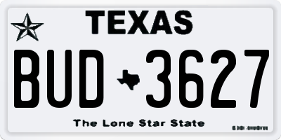 TX license plate BUD3627
