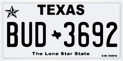 TX license plate BUD3692