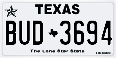 TX license plate BUD3694