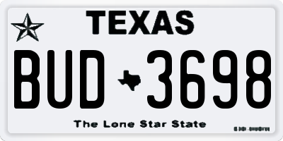 TX license plate BUD3698