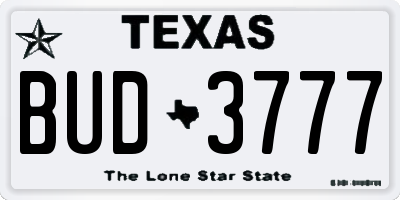 TX license plate BUD3777