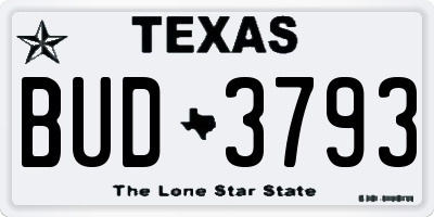 TX license plate BUD3793