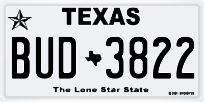 TX license plate BUD3822