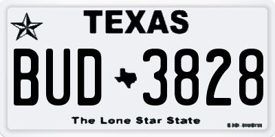TX license plate BUD3828