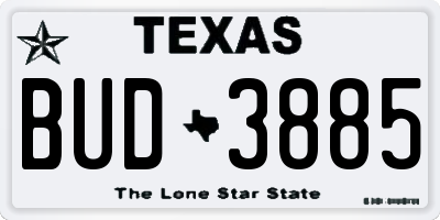 TX license plate BUD3885