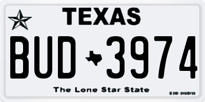TX license plate BUD3974